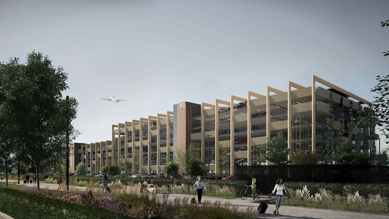 Een schets van de nieuwe parkeergarage (illustratie: Proof of the sum).