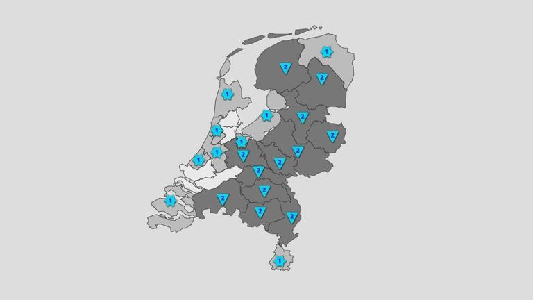 Het actuele natuurbrandrisico in Nederland per veiligheidsregio (bron: natuurbrandrisico.nl).