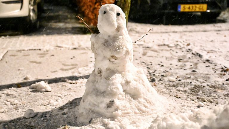 Een sneeuwpop in Oisterwijk (foto: Toby de Kort/SQ Vision.).