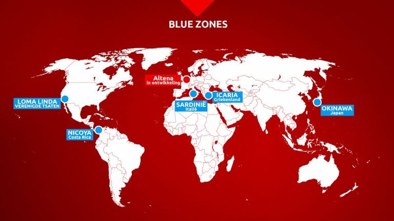 De vijf blue zones in de wereld, Altena is in ontwikkeling.