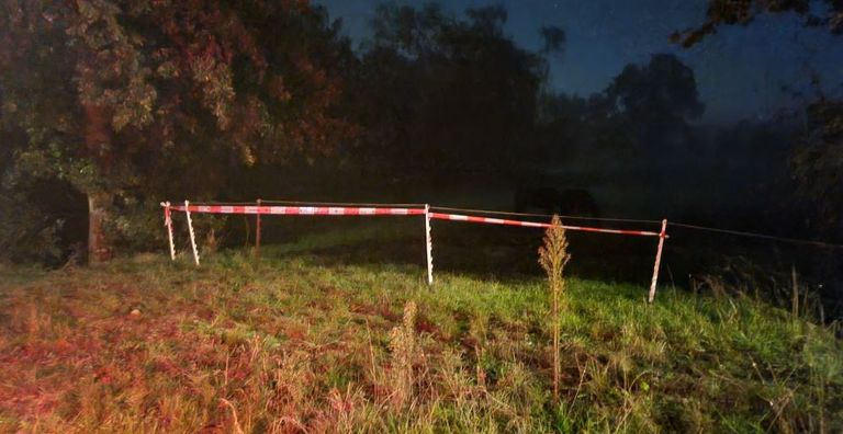 De agent zette de paarden in een wei en maakte daar een afscheiding (foto: X/wijkagent Ger Roumen).