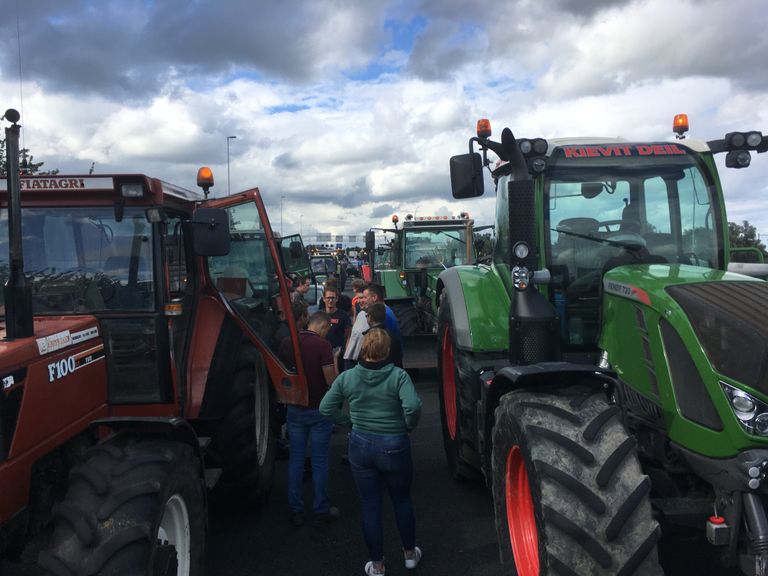 Boeren brachten het verkeer tot stilstand op de A2 (foto: Omroep Gelderland).