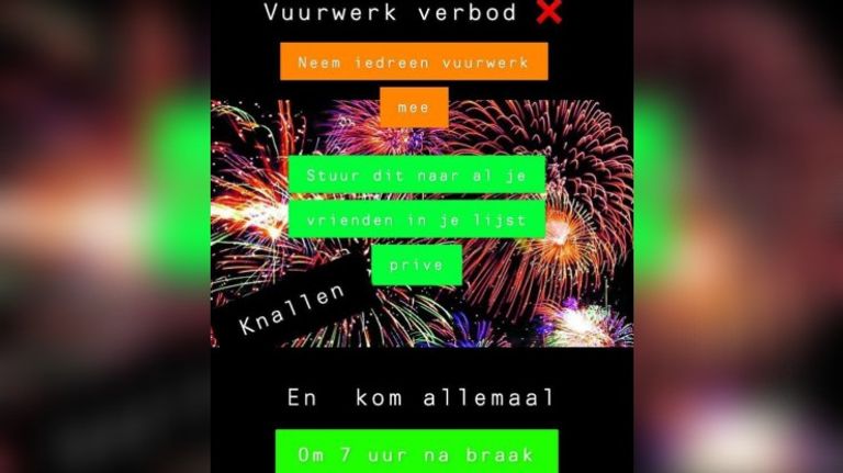 Via sociale media wordt opgeroepen om vuurwerk af te steken in de wijk (foto via WhastApp)