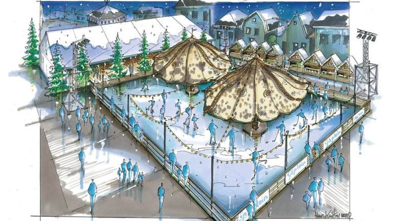 Een schets van de schaatsbaan in het centrum van Raamsdonksveer (foto: Stichting Het Veerse IJsplein)