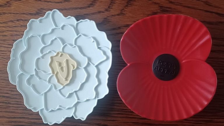 Links de anjer en rechts de poppy uit Engeland. 