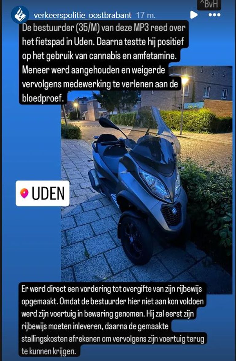 Foto: Instagram Verkeerspolitie Oost-Brabant