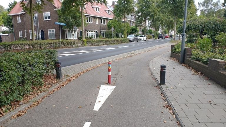 Vaak staan paaltjes midden op het fietspad, waardoor juist gevaarlijke situaties ontstaan (foto: Fietsersbond).