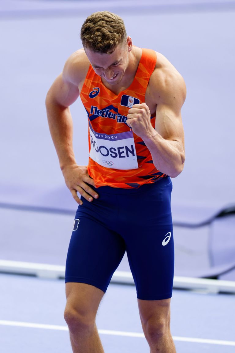 Blijdschap bij Sven Roosen na het hordenlopen (foto: ANP 2024/Manuel Reino Shutterstock).