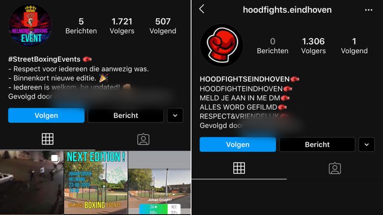 Instagram-accounts helmondboxingevents en hoodfights.eindhoven.