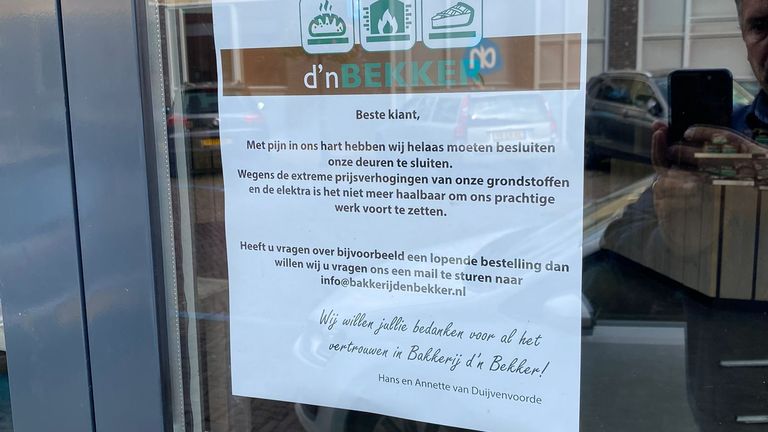 Bakkerij d'n Bekker is dicht door de hoge energieprijzen.