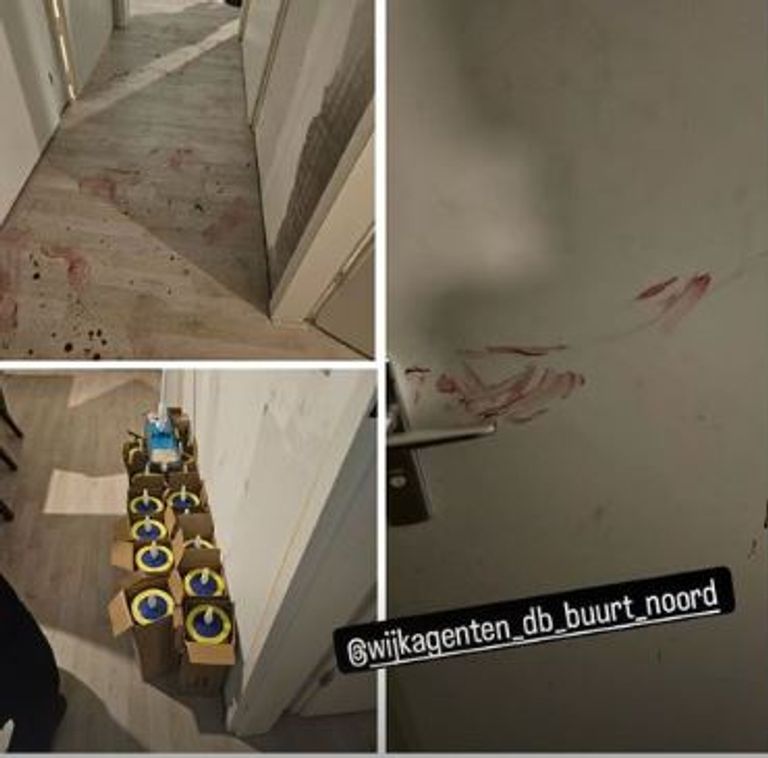 Bloedsporen in het huis in Den Bosch waar de mishandeling plaatsvond (foto: Instagram wijkagenten Den Bosch buurt Noord).