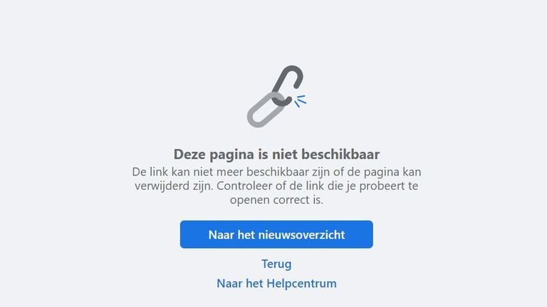 De Facebookpagina is niet meer te vinden