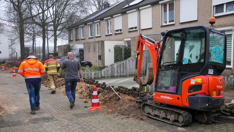 Gaslek in Oss bij graafwerkzaamheden (foto: SQ Vision - Gabor Heeres).