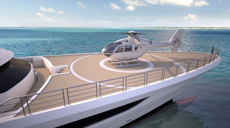 Een helikopterplatform is handig als de eigenaar even naar de supermarkt wil (foto: Heesen Yachts).