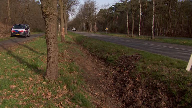 Bandensporen in de berm (foto: Omroep Brabant).