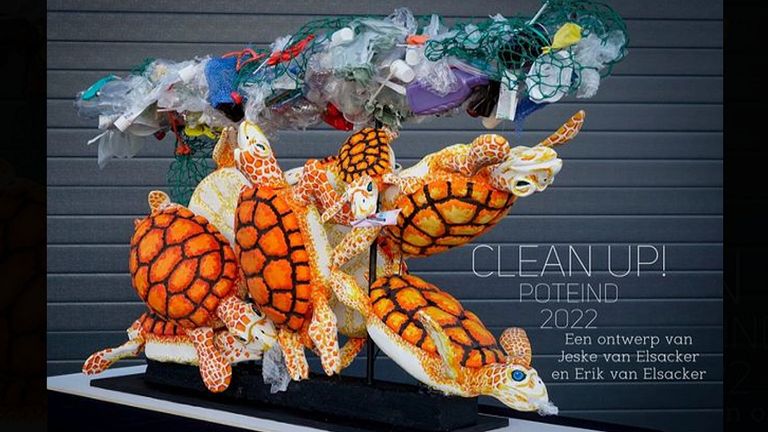 Buurtschap Poteind bouwt 'Clean up' met schildpadden in een plasticsoep.