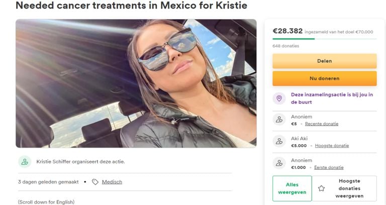 De inzamelingsactie van Kristie voor haar behandeling in Mexico 