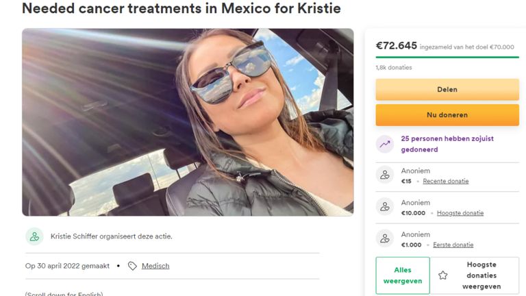 Het geld bij elkaar ingezameld voor Kristie Schiffer.