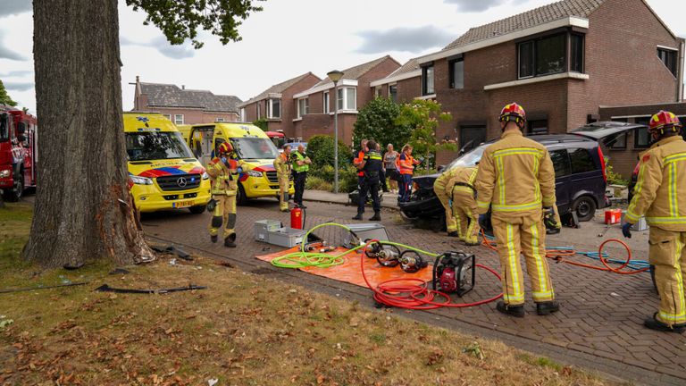 Links de boom, rechts op de oprit de wagen die tegen die boom was gebotst (foto: Harrie Grijseels/SQ Vision Mediaprodukties).