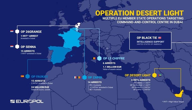 De kaart van Europol die maandag werd gepubliceerd (foto: OM) .