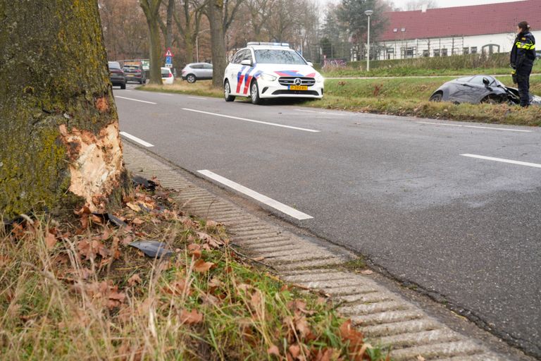 De boom waar de automobilist tegenaan reed (foto: Harrie Grijseels/SQ Vision).