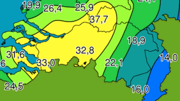 Rond half vijf was er al 32,8 mm gevallen. Bron: Weerplaza.nl