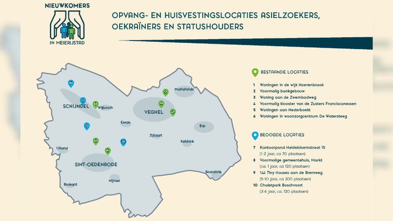 Op deze plekken in de gemeente Meierijstad komt opvang voor asielzoekers (bron: Gemeente Meierijstad.)