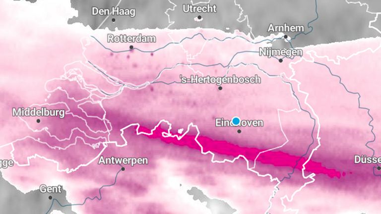 De meeste sneeuw viel langs de grens met België. 