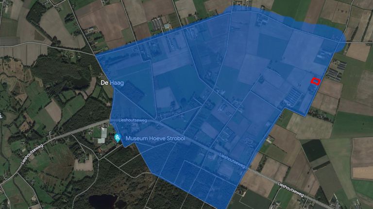 Het gebied bij Sint-Oedenrode waar mogelijk resten van de brand zijn neergekomen. 