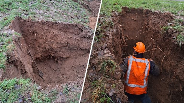 Dat de dassengang meer dan 10 meter zou zijn, hadden ze in Megen niet verwacht (beeld: Waterschap Aa en Maas)