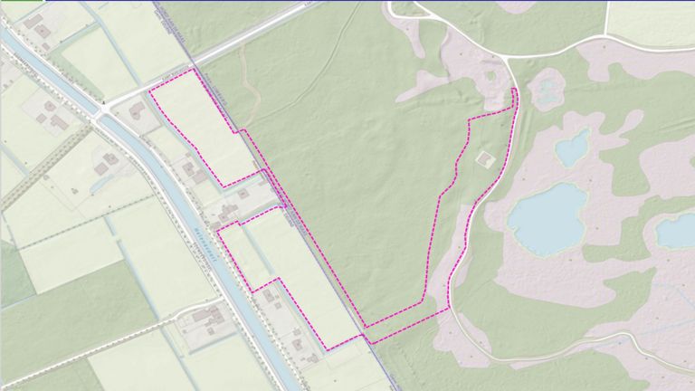 Foto: kaart van fase 1 van het plan voor wolfwerende rasters (Staatsbosbeheer).