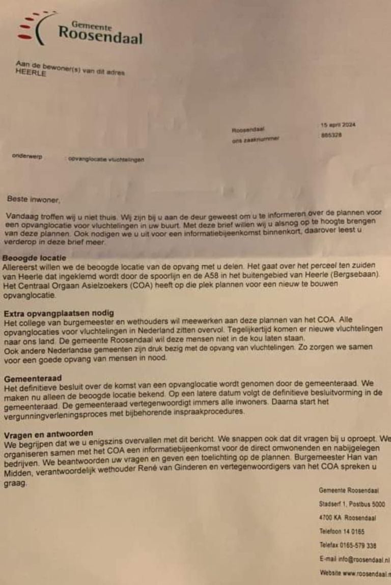 De bewonersbrief van de gemeente Roosendaal.