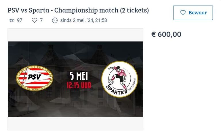 Twee kaarten voor F: 600 euro (screenshot Marktplaats).