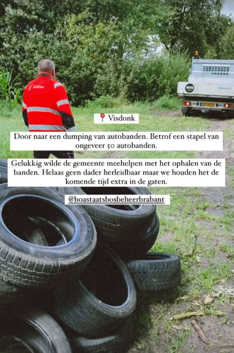 De gedumpte banden (foto: Instagram Boastaatsbosbeheerbrabant).