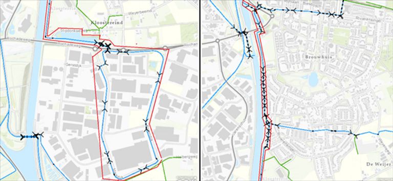 In het rode gebied geldt het advies om contact met water te vermijden. 