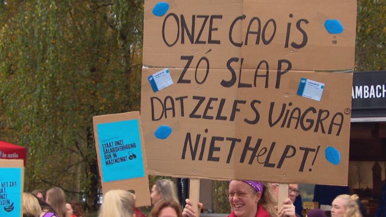 Brenda met haar boodschap voor een betere CAO (foto: Omroep Brabant).