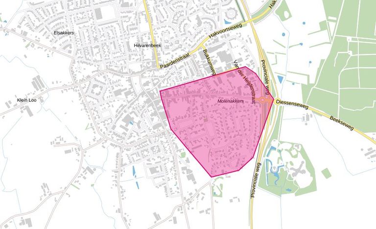 Het getroffen gebied in Hilvarenbeek (illustratie: Enexis)