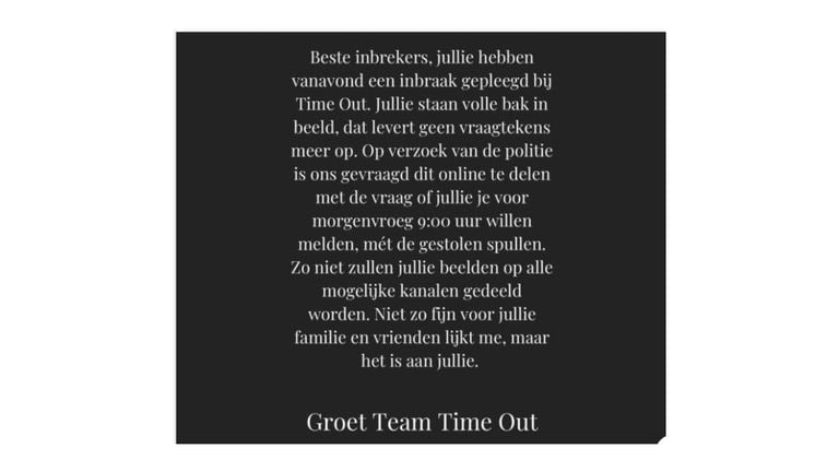 Deze oproep verscheen vrijdagavond op Facebook. 