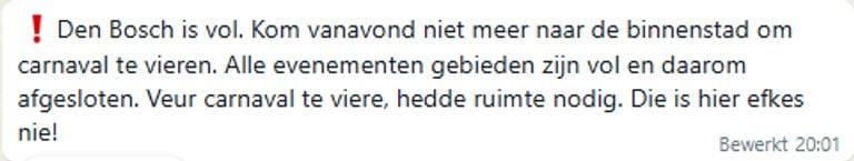 Deze oproep deelt de gemeente Den Bosch in het WhatsApp-kanaal.