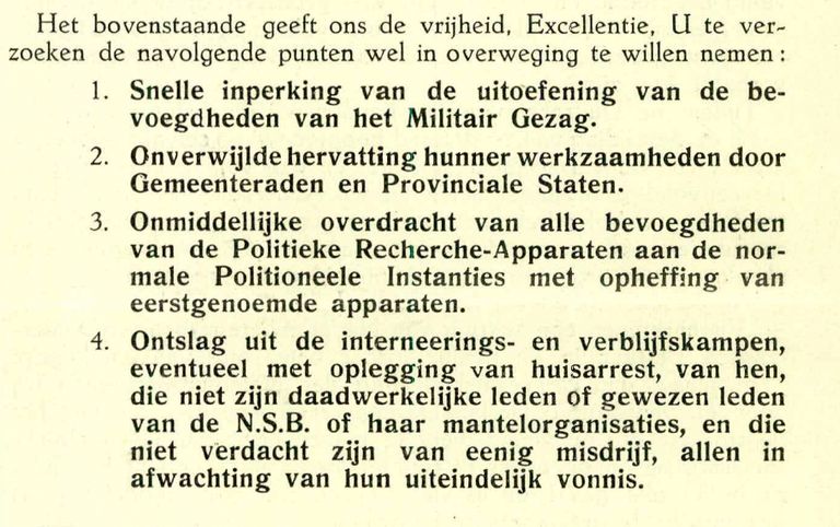 Stuk uit brief vanuit Bergen op Zoom met verzoeken aan de regering (foto: collectie Johan van Doorn)