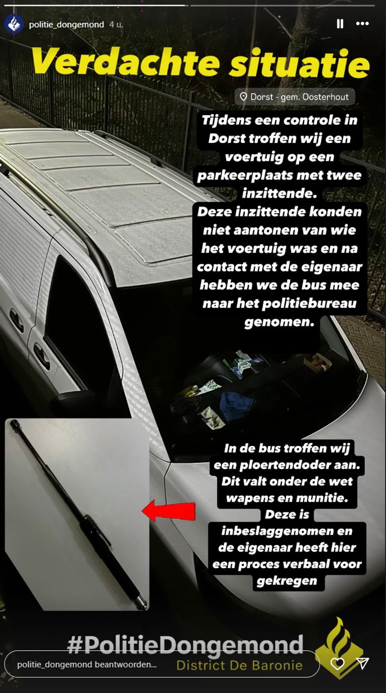 Dit bericht werd door de politie op Instagram gezet. (foto: politie Dongemond).