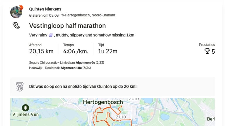 De nummer zes heeft het meest gelopen (foto: Strava).