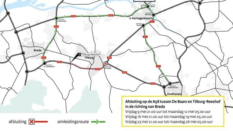 Omleiding voor de A58 (foto: Rijkwaterstaat).