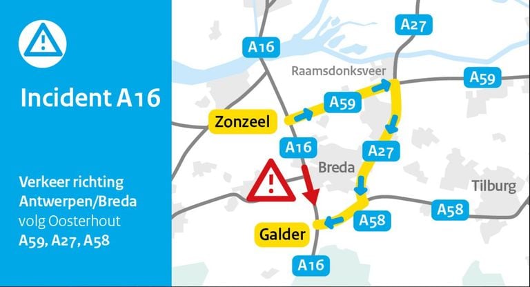 De aanbevolen omleiding van Rijkswaterstaat. 
