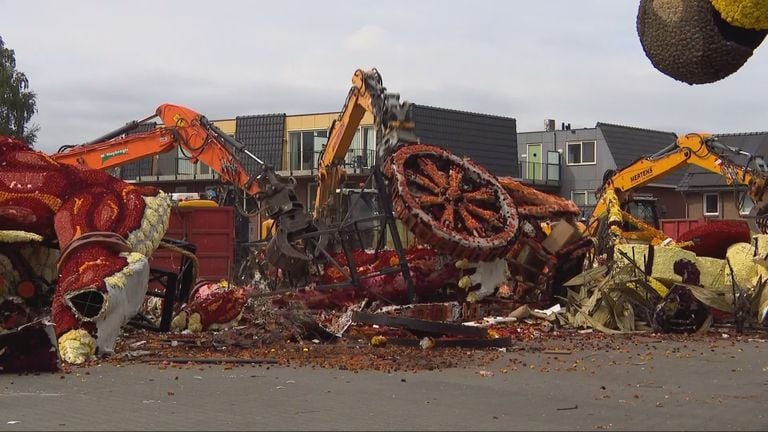 Elke praalwagen eindigt tot een hoopje afval (foto: Omroep Brabant)