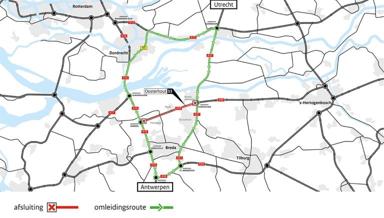 Vanwege de werkzaamheden zijn omleidingen ingesteld (foto: Rijkswaterstaat).