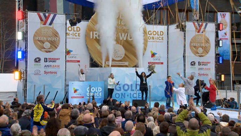 Wüst tijdens haar huldiging in Goirle na de Winterspelen van 2018