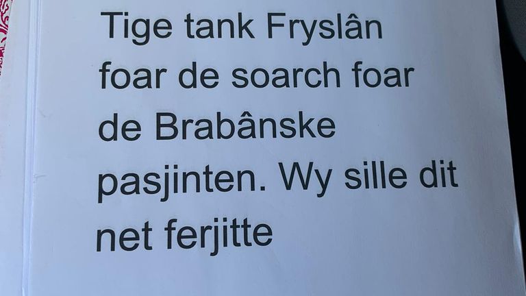 Het dankwoord op de doos: "Heel erg bedankt Friesland voor de zorg voor de Brabantse patiënten. We zullen dit niet vergeten."