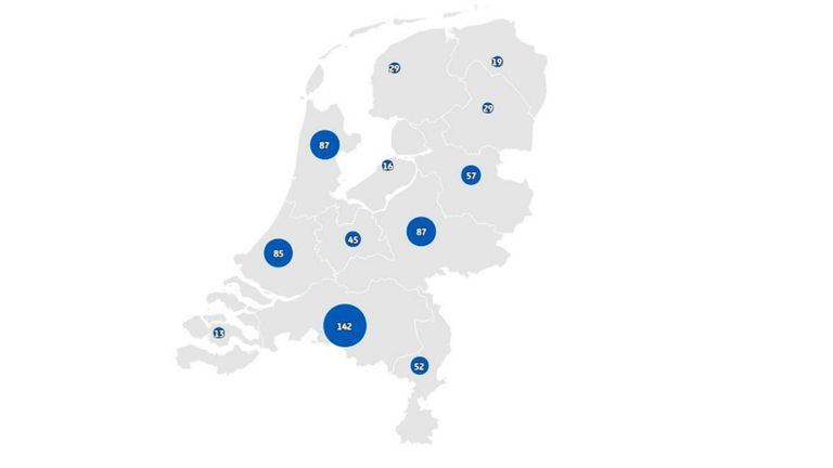 Aantal verkeersdoden in 2019 per provincie.