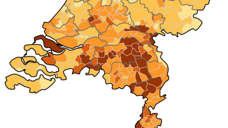 Concentratie COVID-19 patiënten in Nederland (2020).